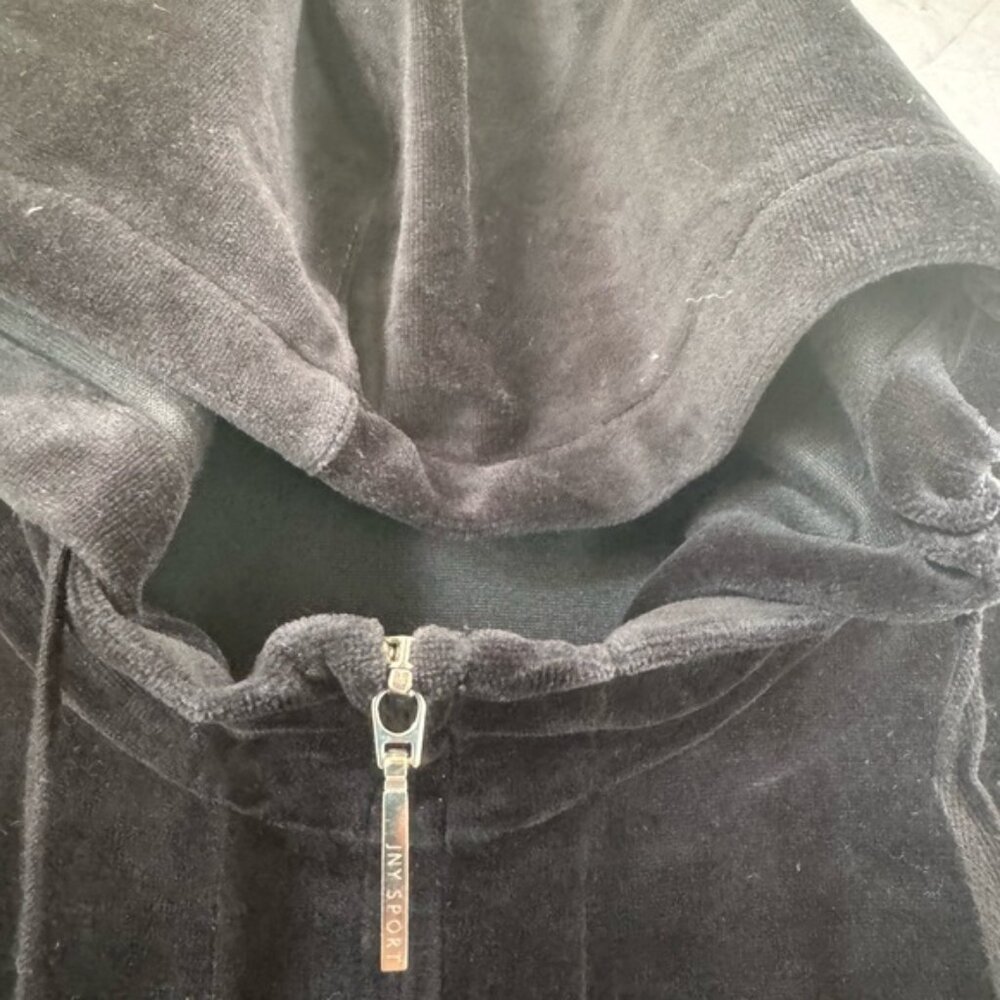 Jones NY Vintage Velour Hoodie Cotton Full Zip Up Hooded Pockets Black Jacket M - Picture 6 of 11